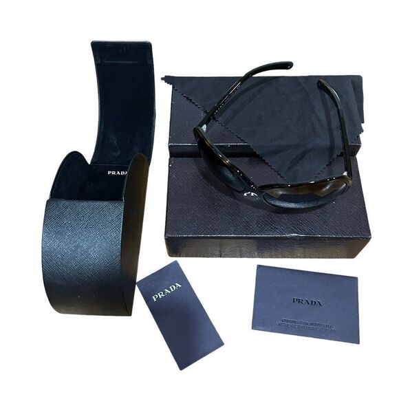 PRADA Oversized Designer Sunglasses Brown Rectangle SPR 19I 2AU-6S1 Tortoise - Picture 8 of 14